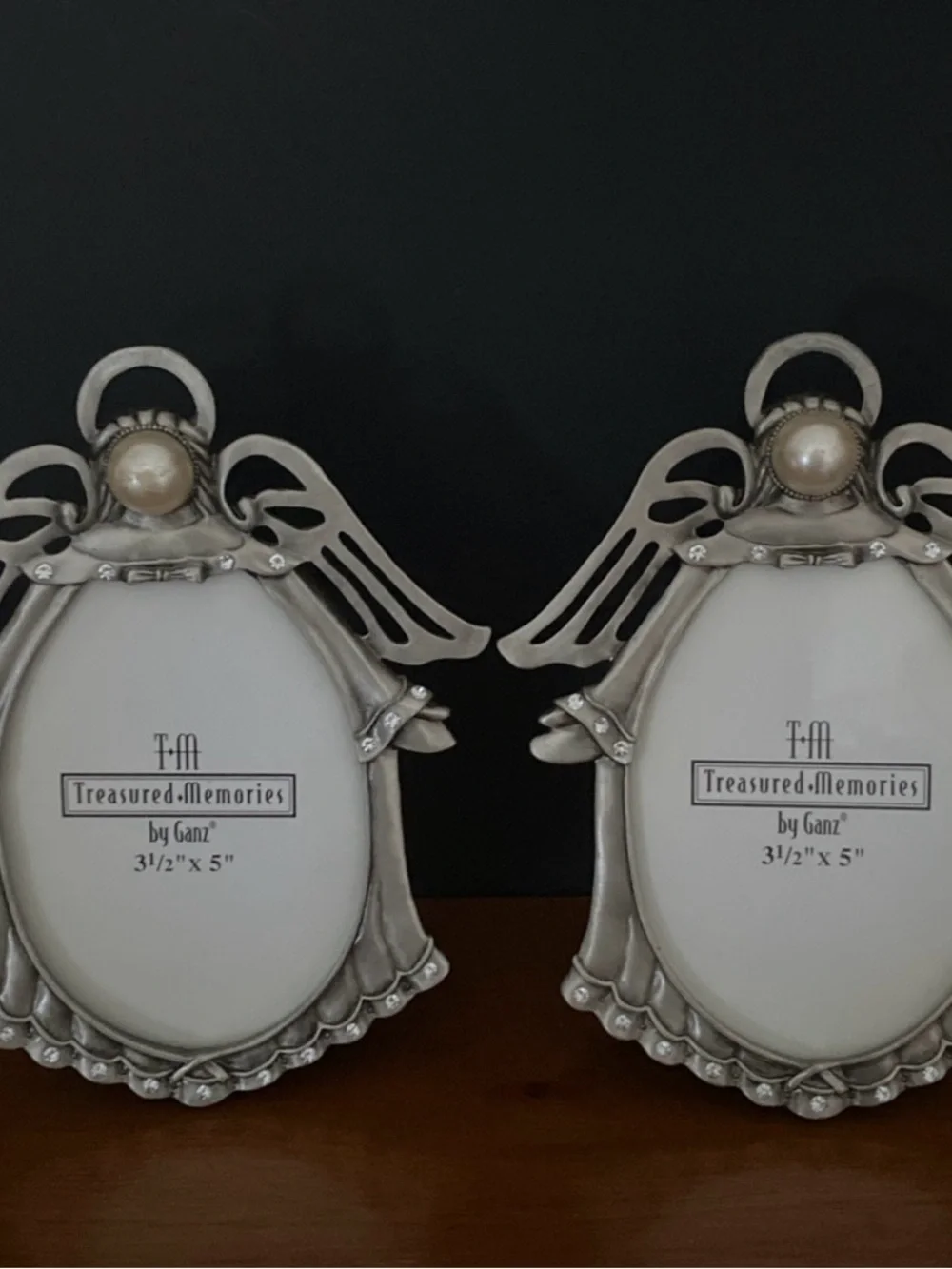 GANZ Silver Angel Twin Photo Frames with Pearl Accents